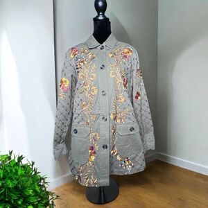 LOGO Button Down Floral Embroidered Shirt XXS